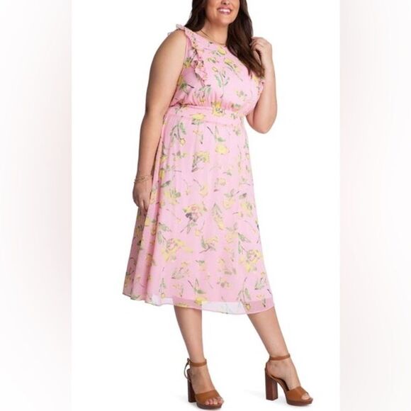 NWT Adyson Parker Smocked Waist Sleeveless Ruffle Midi Dress in Pink Sz S - Picture 3 of 10